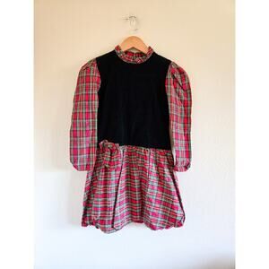 6x Julie Tennant Vintage Holiday Dress With Black Velvet Bodice And Plaid Skirt